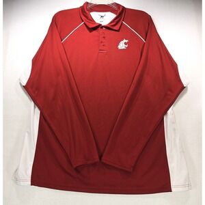 Russell Athletic WSU Cougars Long Sleeve Polo Shirt Mens XXL Crimson White WSU